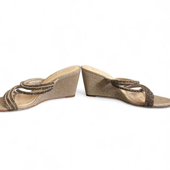 JESSICA SIMPSON GOLD GLITTER EMBELLISHED STRAPPY WEDGE SANDALS 8.5 LIKE NEW. - Picture 6 of 8